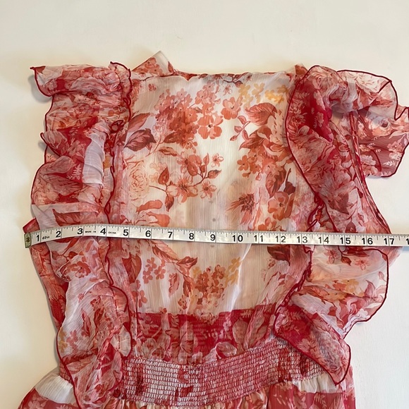 Zara Floral Red Patchwork Sheer Midi Sleeveless Dress M - Picture 15 of 16